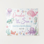 海の中の可愛い海の生き物たち お誕生日バナー タペストリー (正面(横))