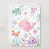 海の中の可愛い海の生き物1歳の誕生日 招待状 (裏面)