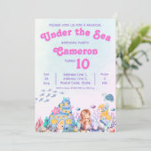 海の中の妖精のような優雅な人魚の誕生日 招待状 (スタンド正面)