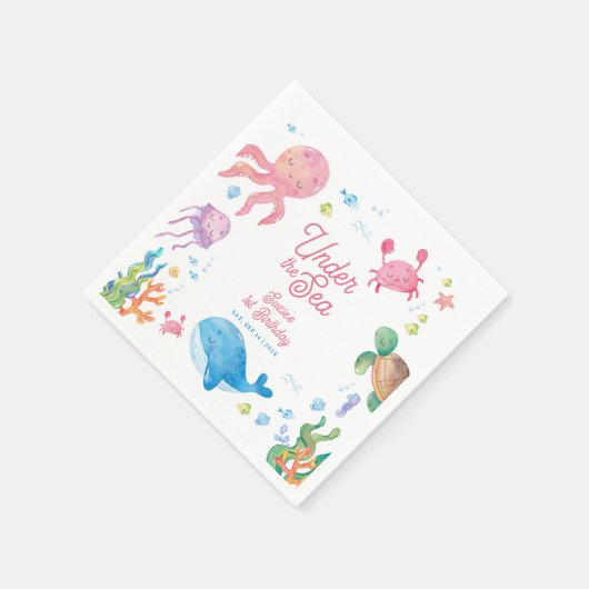 海の中の子供たちの1歳の誕生日 スタンダードカクテルナプキン (角)