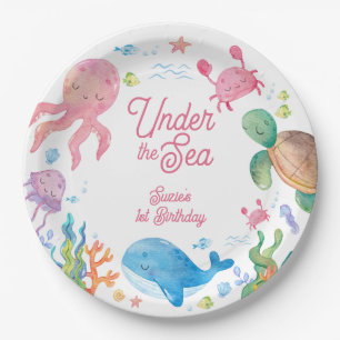 海の中の子供たちの1歳の誕生日 ペーパープレート