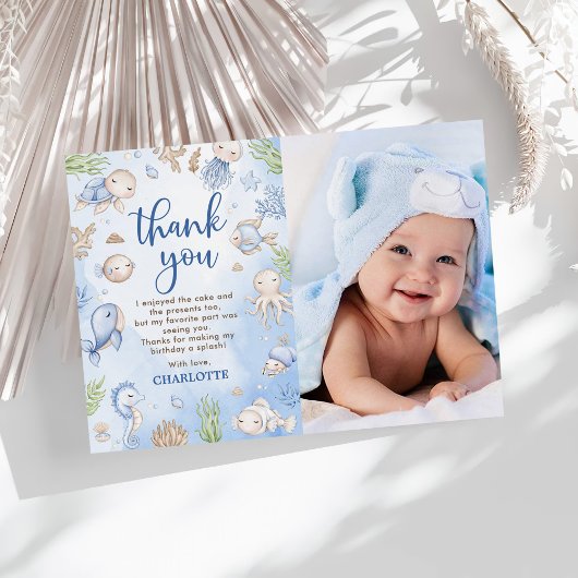 海の中の子供の誕生日パーティーの写真 サンキューカード