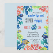 海の中の子供の誕生日パーティー招待状 招待状 (正面/裏面)