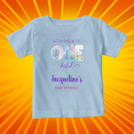 海の中の少女の1歳の誕生日パーティー 青 ベビーTシャツ