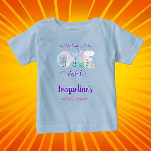 海の中の少女の1歳の誕生日パーティー 青 ベビーTシャツ