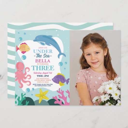 海の中の少女 THREE 海のイルカの写真 3rd 招待状 (正面/裏面)