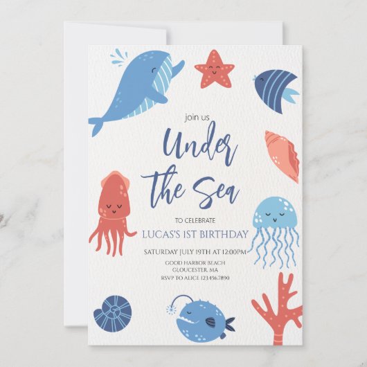 海の中の少年誕生日 招待状 (正面)