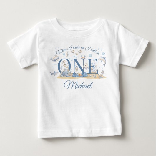 海の中の少年1歳の誕生日Tシャツ When I Wake ベビーTシャツ (正面)