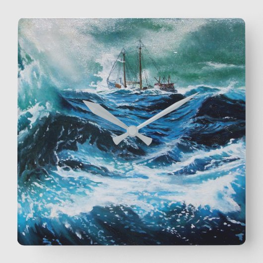 『海の中の嵐』 スクエア壁時計 (正面)
