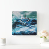 『海の中の嵐』 スクエア壁時計 (ホーム)