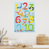 海の中の明るくてかわいい動物の数字 ポスター (キッチン)