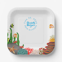 海の中の植物と魚の誕生日紙皿 ペーパープレート
