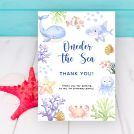 海の中の水彩画で1歳の誕生日パーティー サンキューカード