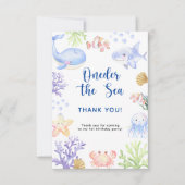 海の中の水彩画で1歳の誕生日パーティー サンキューカード (正面)
