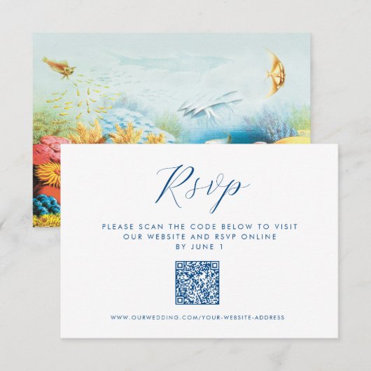 海の中の水族館ウェディングQR RSVP エンクロージャーカード (正面/裏面)