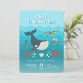 海の中の海の動物 1歳の誕生日 招待状 (スタンド正面)