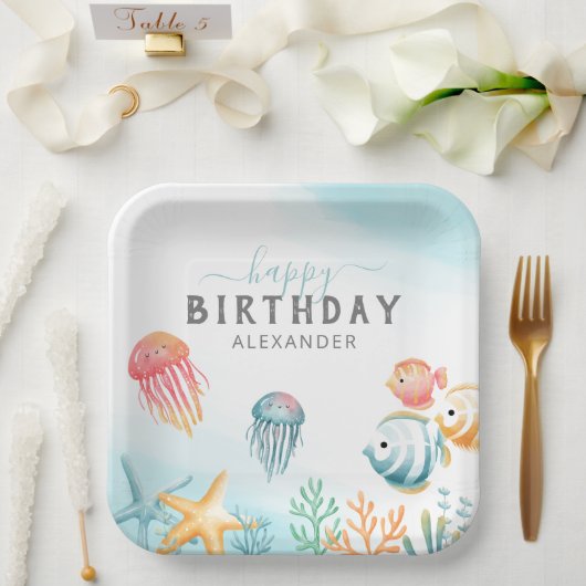 海の中の海の幸せな誕生日 ペーパープレート (ウェディング)