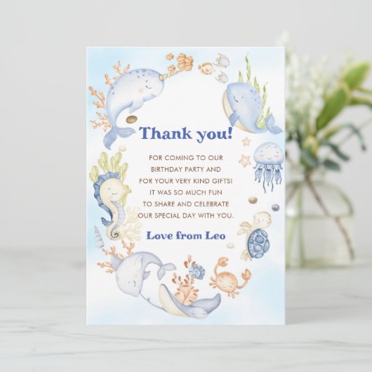 海の中の海の生き物の誕生日お礼カード 招待状 (スタンド正面)