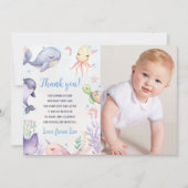 海の中の海の生き物の誕生日感謝カード 招待状 (正面)