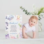 海の中の海の生き物の誕生日感謝カード 招待状 (スタンド正面)