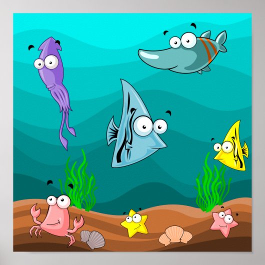 海の中の海の生き物 パーソナライズ ポスター (正面)
