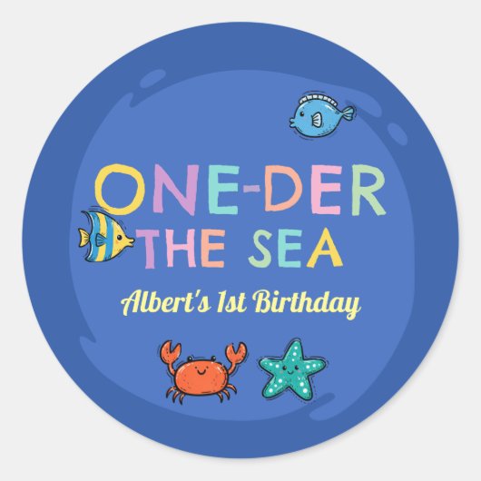 海の中の海の青 1歳の誕生日 ラウンドシール (正面)