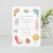 海の中の海洋動物の海の生活の誕生日 招待状 (スタンド正面)