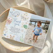 海の中の海洋動物の誕生日パーティーの写真 サンキューカード