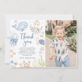 海の中の海洋動物の誕生日パーティーの写真 サンキューカード (正面)