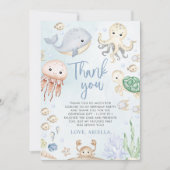 海の中の海洋動物の誕生日パーティー サンキューカード (正面)