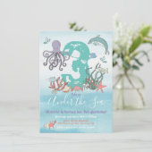 海の中の海洋動物の誕生日パーティー 招待状 (スタンド正面)