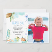 海の中の海洋動物の誕生日感謝メッセージ サンキューカード (正面)
