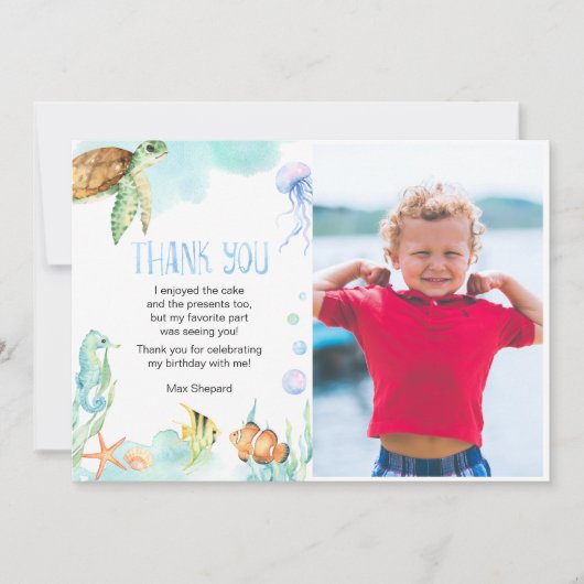 海の中の海洋動物の誕生日感謝メッセージ サンキューカード (正面)