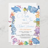 海の中の海洋動物の誕生日招待状 招待状 (正面/裏面)