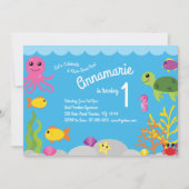 海の中の海洋動物の誕生日招待状 招待状 (正面)