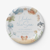 海の中の海洋動物の誕生日 ペーパープレート (正面)