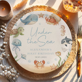 海の中の海洋動物の誕生日 ペーパープレート