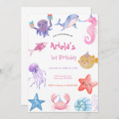 海の中の海洋動物 招待状 (正面/裏面)
