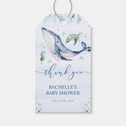 海の中の男の子の赤ちゃんシャワーありがとう ギフトタグ (正面)