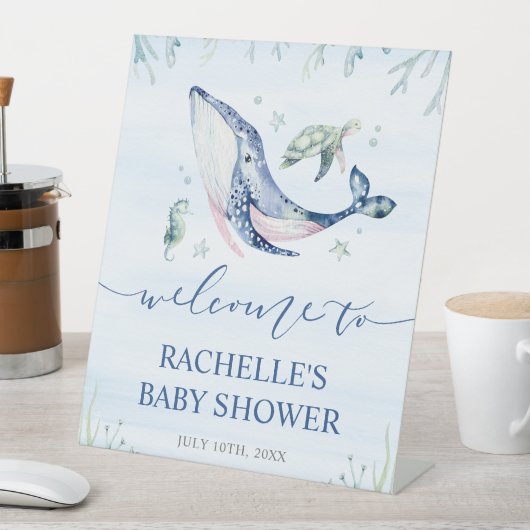 海の中の男の子の赤ちゃんシャワーへようこそ 台座サイン (インサイチュ)