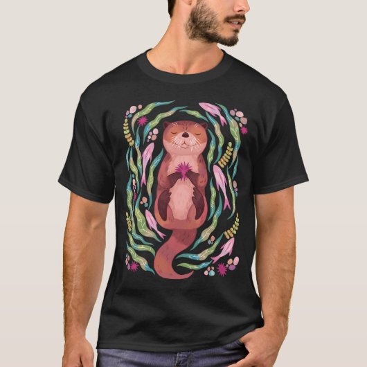 海の中の眠そうなカワウソ Tシャツ (正面)