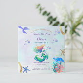 海の中の紫と金の人魚の誕生日パーティー 招待状 (スタンド正面)