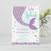 海の中の紫の人魚の尾の誕生日招待状 招待状 (スタンド正面)