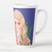 海の中の美しいブ遊リュネの髪の人魚 カフェラテマグ (右)