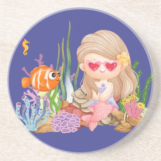 海の中の美しいブ遊リュネの髪の人魚 コースター (正面)
