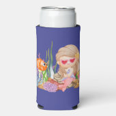 海の中の美しいブ遊リュネの髪の人魚 スリム缶クーラー (Seltzer正面)