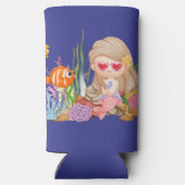 海の中の美しいブ遊リュネの髪の人魚 スリム缶クーラー (裏面)