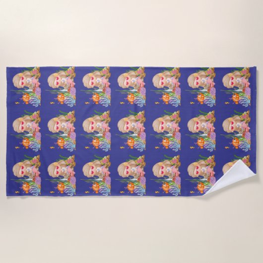 海の中の美しいブ遊リュネの髪の人魚 ビーチタオル (正面)