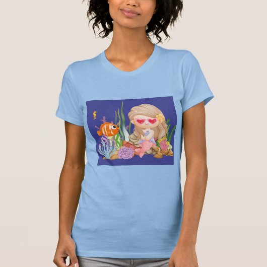 海の中の美しいブ遊リュネの髪の人魚 Tシャツ (正面)