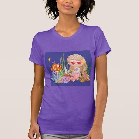 海の中の美しいブ遊リュネの髪の人魚 Tシャツ (正面)